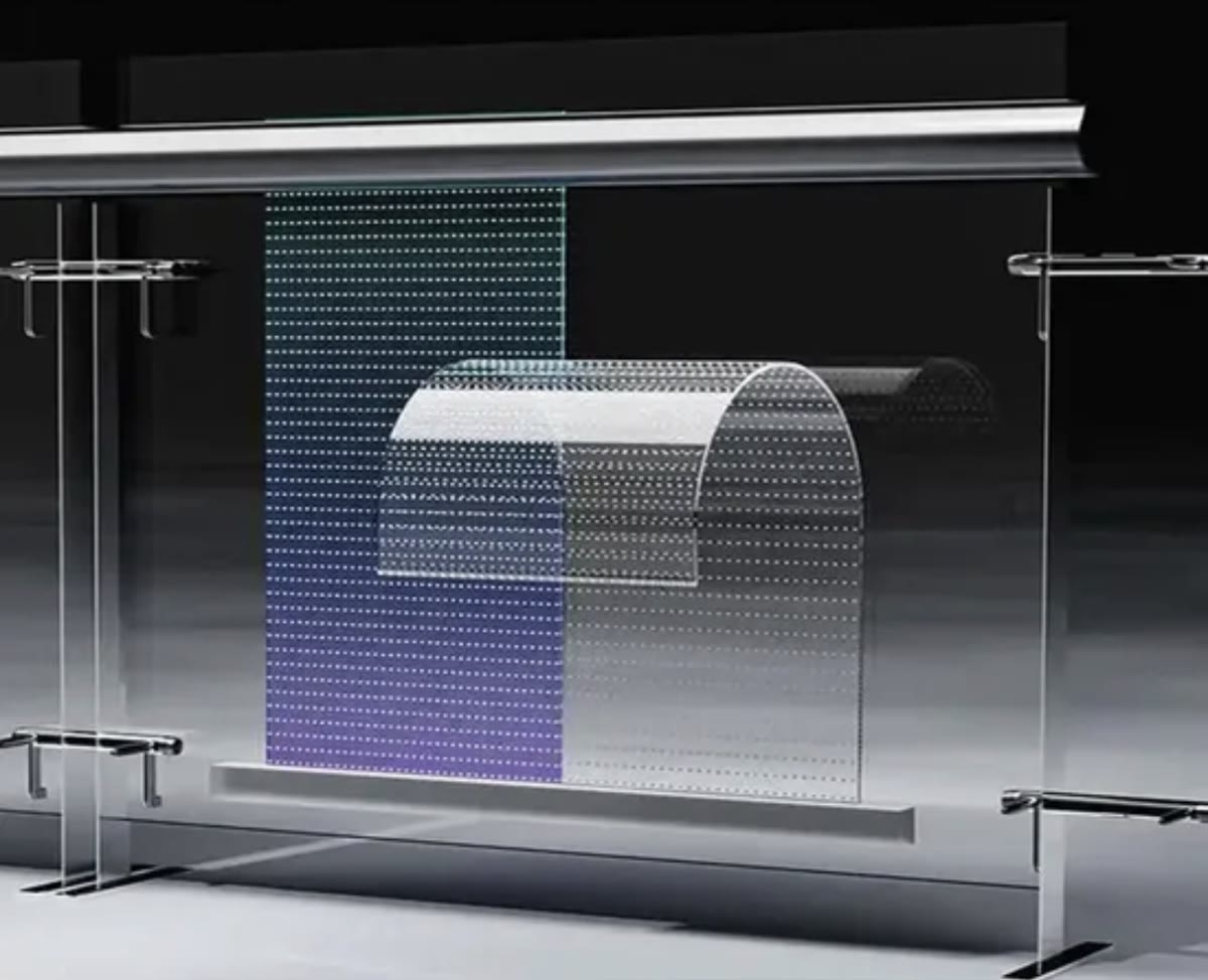 Transparente LED-Fläche als Glasgeländer-Visualisierung